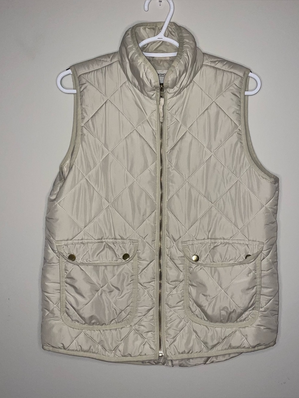 Workshop Republic Ivory Gold Embellished M Quilted Puffer Vest Preppy Classic